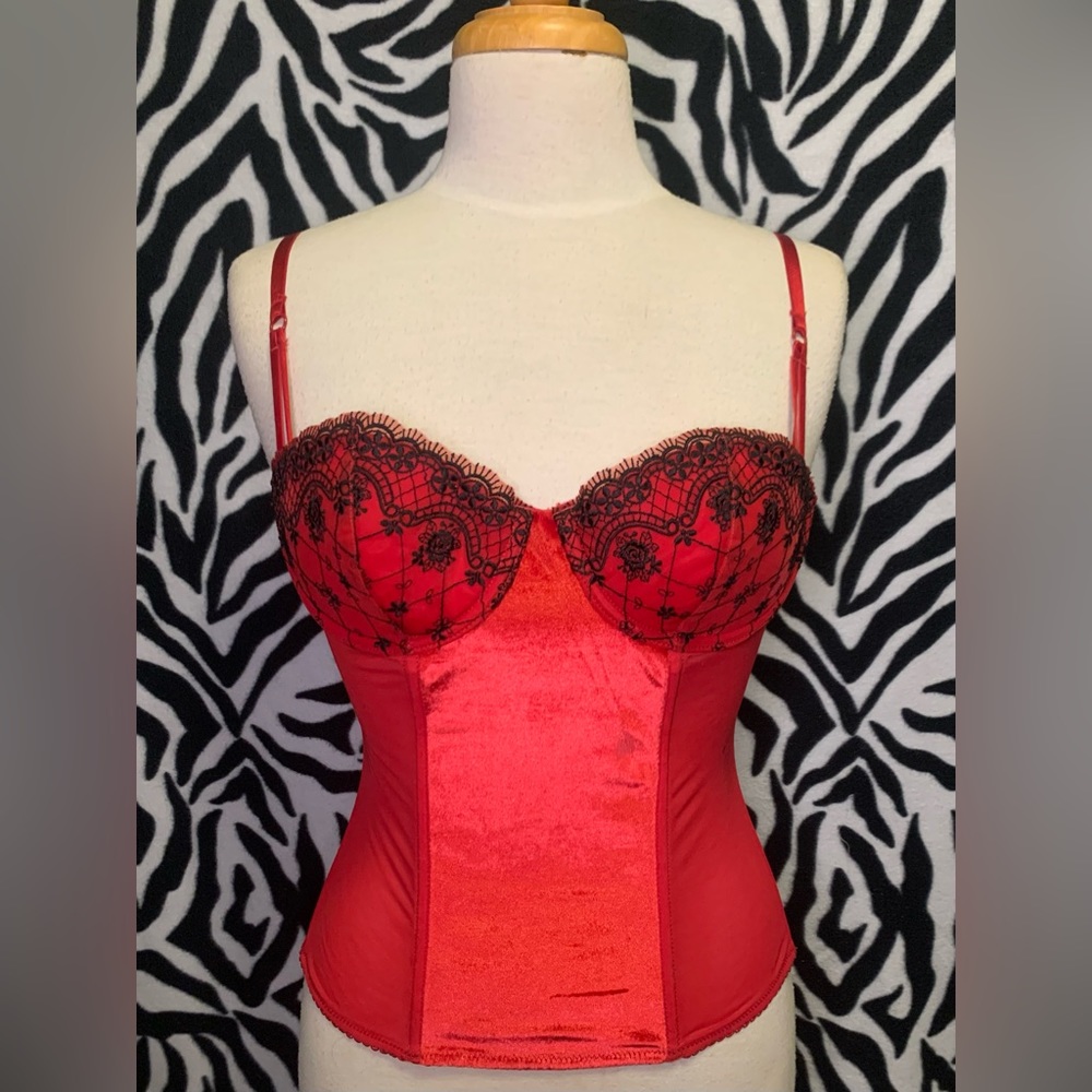 Red mesh/velvet corset